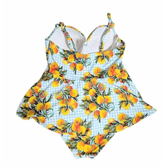 Torrid Gingham & orange fruit push up peplum skirt one piece swimsuit 2X Full - Picture 4 of 7